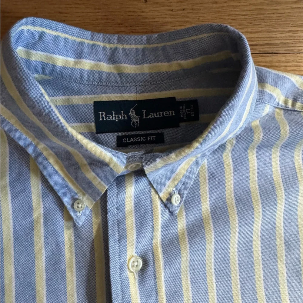 Ralph Lauren Blue and White Striped Classic Fit Shirt Neck Size 17 Preppy - Picture 5 of 14